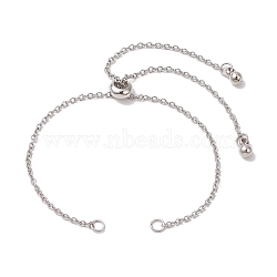Adjustable 304 Stainless Steel Cable Chains Bracelets Making, with Brass Bead, Stainless Steel Color, 9-3/8 inch(23.8cm)(AJEW-JB01216-02)