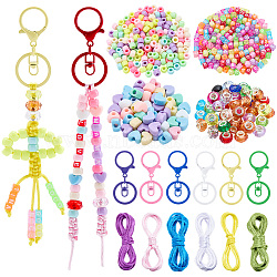 DIY Jewelry Kits, Including Acrylic Beads, Alloy Keychain Clasps and Polyester Thread, Mixed Color, 6x6x6mm, Hole: 3.5mm(DIY-SP0007-66)