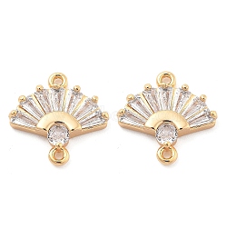 Brass Clear Cubic Zirconia Connector Charms, Fan Links, Real 18K Gold Plated, 14x14x3mm, Hole: 1mm(KK-G516-08G)