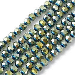 Electroplate Glass Beads Strands, Faceted, Rondelle, Green, 5x6mm, Hole: 1.2mm, about 95pcs/strand, 20.87''(53cm)(EGLA-K015-09B)