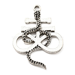 Plated Alloy Pendants, Cross with Snake, Antique Silver, 35x26x3mm, Hole: 2mm(PALLOY-D020-06AS)