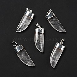 Natural Quartz Crystal Pendants, with Silver Tone Brass Findings, Dagger Shape, 41~42x15~16x6.5~7.5mm, Hole: 5x7.5mm(G-P474-04S-07)