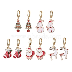 5Pairs 5 Styles Christmas Theme Alloy Enamel Dangle Earrings, 304 Stainless Steel Leverback Earrings for Women, Mixed Color, 30~38x12~18mm, 1pair/style(EJEW-JE05826)