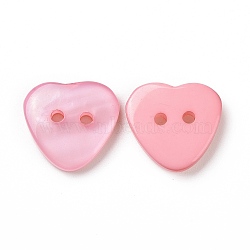 Resin Buttons, Dyed, Heart, Pink, 15x15x3mm, Hole: 2mm(RESI-D032-15x15mm-05)