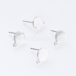 304 Stainless Steel Stud Earring Findings, with Loop and Flat Plate, Stainless Steel Color, 10.5x8x0.7mm, 12mm,  Pin: 0.8mm, Hole: 1.2mm(STAS-D445-150-B)