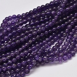Round Grade A Natural Amethyst Bead Strands, 4mm, Hole: 0.8mm, about 90~98pcs/strand, 15.5 inch(G-F289-19-4mm)