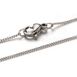 304 Stainless Steel Twisted Chain Necklaces, with Lobster Claw Clasps, Stainless Steel Color, 17.7 inch(45cm), 1mm(NJEW-M151-19P)
