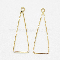 Brass Pendants, Triangle, Real 18K Gold Plated, 37x11.5x0.5mm, Hole: 1.5mm(X-KK-S347-107)