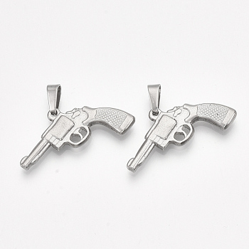 304 Stainless Steel Pendants, Gun Shape, Stainless Steel Color, 22x34x4mm, Hole: 7x4mm