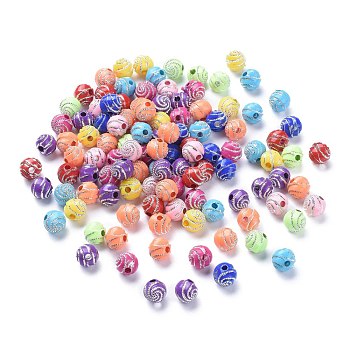 Plating Acrylic Beads, Metal Enlaced, Round, Mixed Color, 7~8x7~8x7~8mm, Hole: 2mm, about 1800pcs/500g