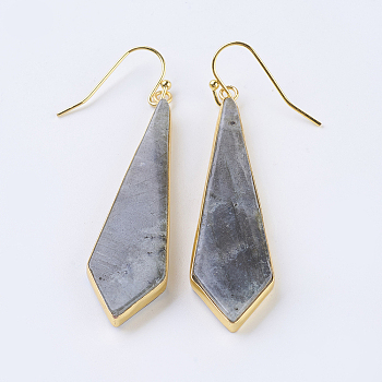 Natural Labradorite Dangle Earrings, with Brass Findings, Golden, Kite, 57~60mm, Pin: 0.7mm