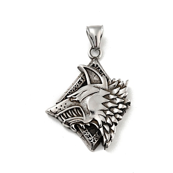 304 Stainless Steel Pendants, Wolf, Antique Silver, 41x32.5x5mm, Hole: 3.5x8mm