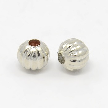 Iron Corrugated Beads, Platinum Color, Round, 8mm in diameter, hole: 3mm, about 1563pcs/1000g