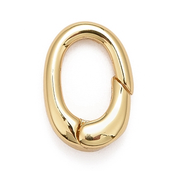 Rack Plating Brass Spring Gate Rings, Cadmium Free & Nickel Free & Lead Free, Long-Lasting Plated, Oval Rings, Real 18K Gold Plated, 12x8x3mm, 9 Gauge, inner diameter: 7.5x5mm