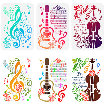 3Pcs 3 Styles PET Hollow Out Drawing Painting Stencils, for DIY Scrapbook, Photo Album, Musical Note Pattern, 297x210mm, 1pc/style