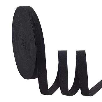 Flat Polycotton Twill Tape Ribbon, Herringbone Ribbon, Black, 19x0.6mm