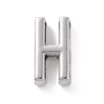 Alloy Letter Slide Charms, Platinum, Letter.H, 20.5~21x6~10.5x6.5mm, Hole: 17.5~18x2.5mm
