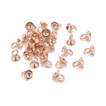 201 Stainless Steel Bead Cap Pendant Bails, for Globe Glass Bubble Cover Pendants, Rose Gold, 6.5x5mm, Hole: 3mm