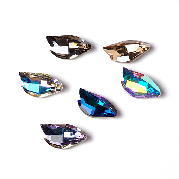 Glass Rhinestone Cabochons, Pointed Back Plated, Faceted, Left Swan Wing, Mixed Color, 9.5x18x5mm
