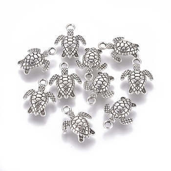 Alloy Charms, Cadmium Free & Nickel Free & Lead Free, Turtle, Antique Silver, 16x13x3mm, Hole: 1mm