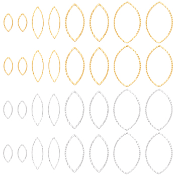 64Pcs 8 Style Brass Linking Rings, Long-Lasting Plated, Cadmium Free & Lead Free, Horse Eye, Real 24K Gold & 925 Sterling Silver Plated, 10~21x5~13x1mm, Inner Diameter: 8~19x3.5~12mm, 8pcs/style