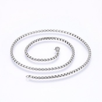 304 Stainless Steel Box Chain Necklaces, with Lobster Claw Clasps, Stainless Steel Color, 19.7 inch(50cm), 2mm