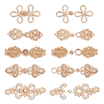 WADORN 10Pcs 5 Styles Zinc Alloy Snap Lock Clasps, Closure Sewing Fasteners for Garment Accessories, Golden, 15~25x38~50x2.2~3.5mm, Hole: 1.4~8mm, 2pcs/style