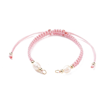 Half Finished Polyester Braided Pearl Bracelet, with Jump Rings, for Adjustable Connector Bracelet Making , Pink, 12-5/8 inch(32cm), 5~6.5mm