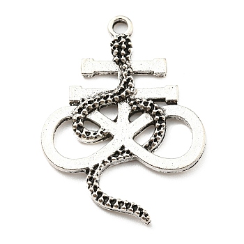 Plated Alloy Pendants, Cross with Snake, Antique Silver, 35x26x3mm, Hole: 2mm