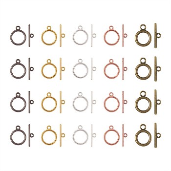 Tibetan Style Alloy Toggle Clasps, Flat Round, Mixed Color, Containers: 13.5x7x3cm, 120set/box