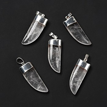 Natural Quartz Crystal Pendants, with Silver Tone Brass Findings, Dagger Shape, 41~42x15~16x6.5~7.5mm, Hole: 5x7.5mm