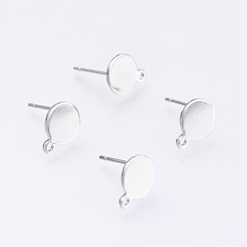 304 Stainless Steel Stud Earring Findings, with Loop and Flat Plate, Stainless Steel Color, 10.5x8x0.7mm, 12mm,  Pin: 0.8mm, Hole: 1.2mm