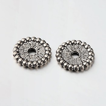 Disc Tibetan Style Alloy Spacer Beads, Antique Silver, 12x2mm, Hole: 2mm