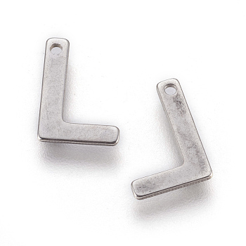 304 Stainless Steel Charms, Letter, Letter.L, 11x8x0.6mm, Hole: 1mm
