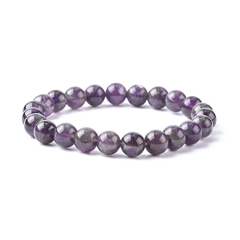 Natural Amethyst Beaded Stretch Bracelets, Round, 2 inch(5.2cm), Bead: 8mm