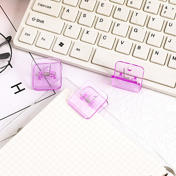 Mini Square Transparent Plastic Bulldog Clips, Hinge Clip, School Office Supplies, Medium Orchid, 30x30mm