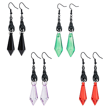 4 Pairs 4 Style Acrylic Imitation Gemstone Bullet Dangle Earrings, Electrophoresis Black Alloy Long Drop Earrings, Mixed Color, 70~83x10.5~13mm, 1 Pair/style