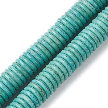 Synthetic Turquoise Beads Strands, Dyed, Flat Round/Disc, Dark Turquoise, 15.5x3.5mm, Hole: 1.5mm, about 115pcs/strand, 15.63''(39.7cm), about 3 strands/500g
