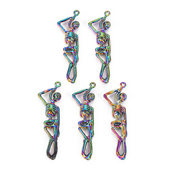 Rainbow Color Alloy Pendants, Cadmium Free & Nickel Free & Lead Free,  Halloween, Human Skeleton, 42x12x4mm, Hole: 1.2mm