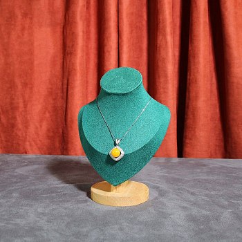 Velvet Bust Necklace Display Stands with Wooden Base, Jewelry Holder for Necklace Storage, Teal, 14.5x9x24.5cm