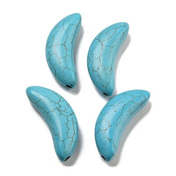 Dyed Synthetic Turquoise Beads, Moon, Turquoise, 47.5~48x18~19x12mm, Hole: 2mm