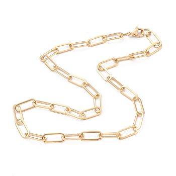 Vacuum Plating 304 Stainless Steel Paperclip Chain Necklaces, with Lobster Claw Clasps, Golden, 17.8 inch(45.3cm)