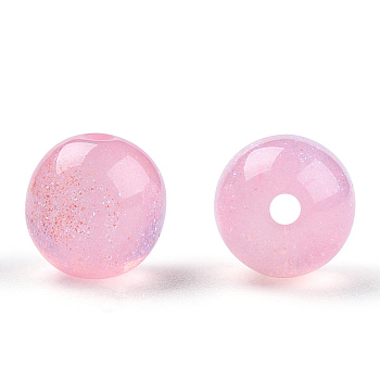 Round Imitation Cat Eye Resin Beads, with Glitter Powder, Pearl Pink, 8mm, Hole: 1.6~1.8mm