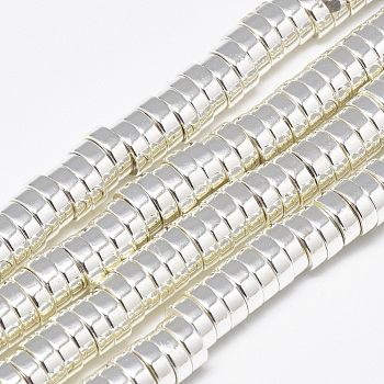 Electroplate Non-magnetic Synthetic Hematite Beads Strands, Heishi Beads, Flat Round/Disc, Silver Plated, 6x2mm, Hole: 2.5mm, about 175pcs/strand, 16.1 inch