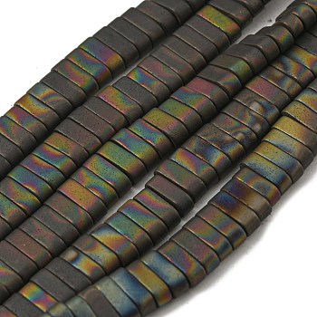 Electroplated Non-magnetic Synthetic Hematite Beads Strands, Rectangle, Matte Style, 2-Hole, Colorful, 6x2x3mm, Hole: 1.2mm, about 199pcs/strand, 15.75 inch(40cm)