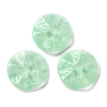 Transparent Glass Beads, Round with Leaf, Aquamarine, 25.5x5.5mm, Hole: 1.6mm