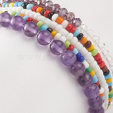 Faceted Glass & Natural Amethyst Stretch Beaded Bracelets Sets(BJEW-TA00202-04)-6