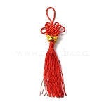 Polyester Knitting Chinese Knot Tassel Pendant Decorations, Gold Ingot Hanging Ornament for Wealth and Success, Red, 207~210mm(HJEW-WH0068-06)