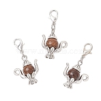 20Pcs Teapot Tibetan Style Alloy & Natural Wenge Wood Pendant Decorations, with Lobster Claw Clasps, Antique Silver & Platinum, 34mm(HJEW-JM03546-S)