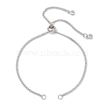 304 Stainless Steel Curb Chain Slider Bracelet Making, with Brass Pave Clear Cubic Zirconia End Charms, Stainless Steel Color, 9.84 inch(25cm), Jump Ring: 4x0.8mm, 2.5mm Inner Diameter(AJEW-JB01524-02)
